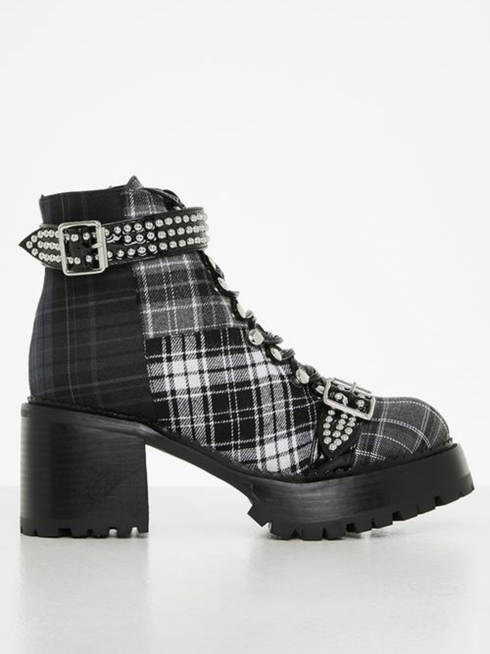 Jeffrey Campbell Helter Black/Grey Plaid Combat Boots